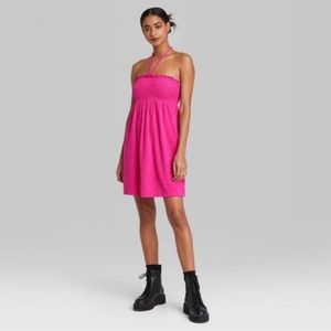 NWT | Xhilration Hot Pink French Terry Halter Swim Coverup